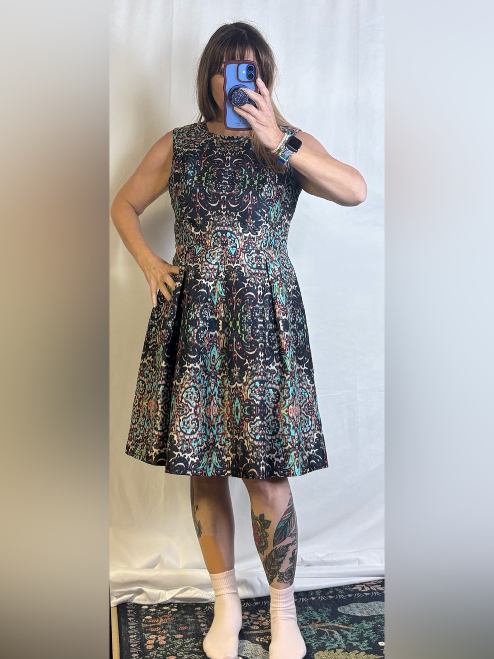 Liz Claiborne Navy Floral Medallion Fit & Flare Dress